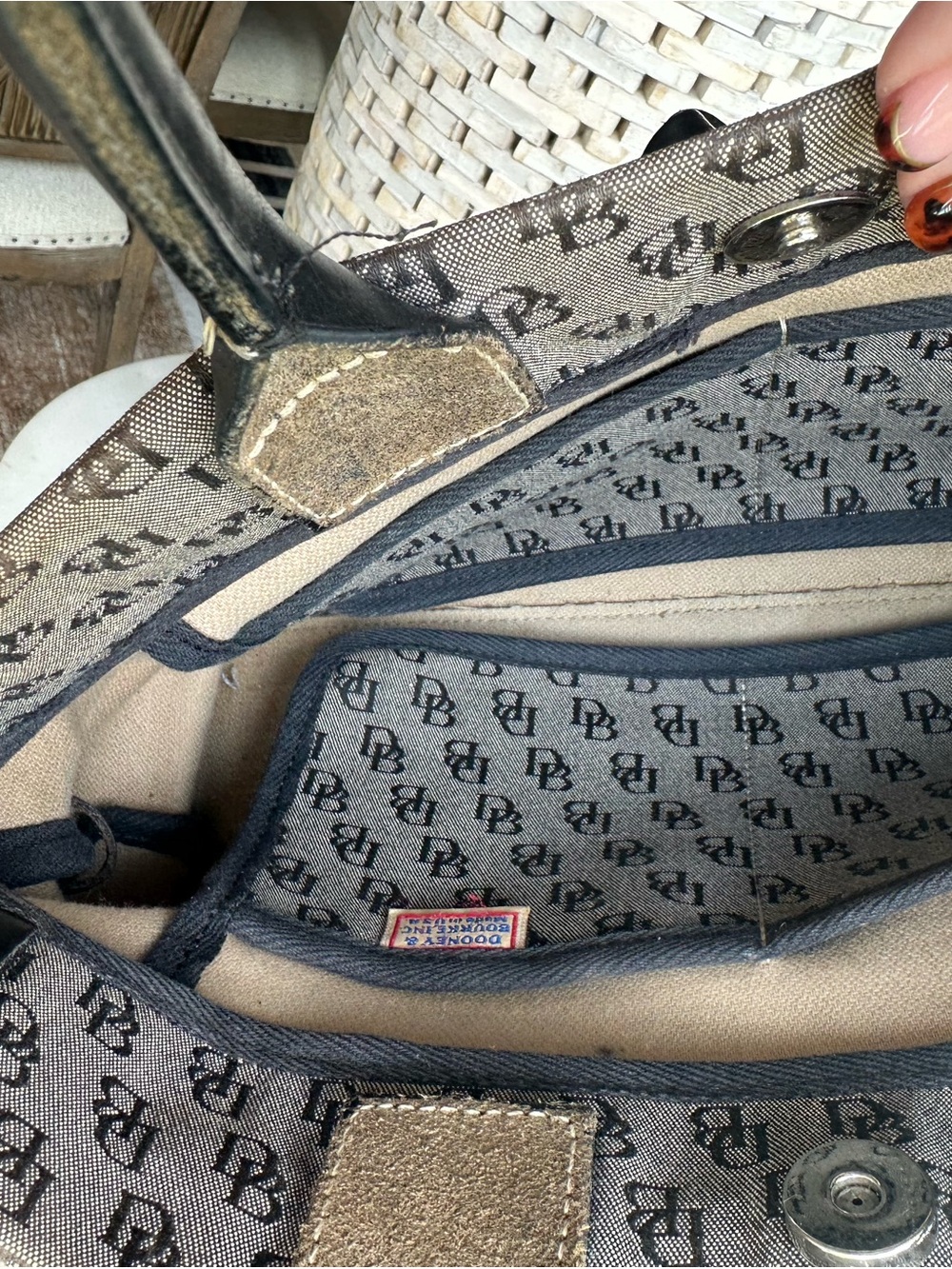 Dooney & Bourke Beige and Black Logo Tote - Picture 7 of 8
